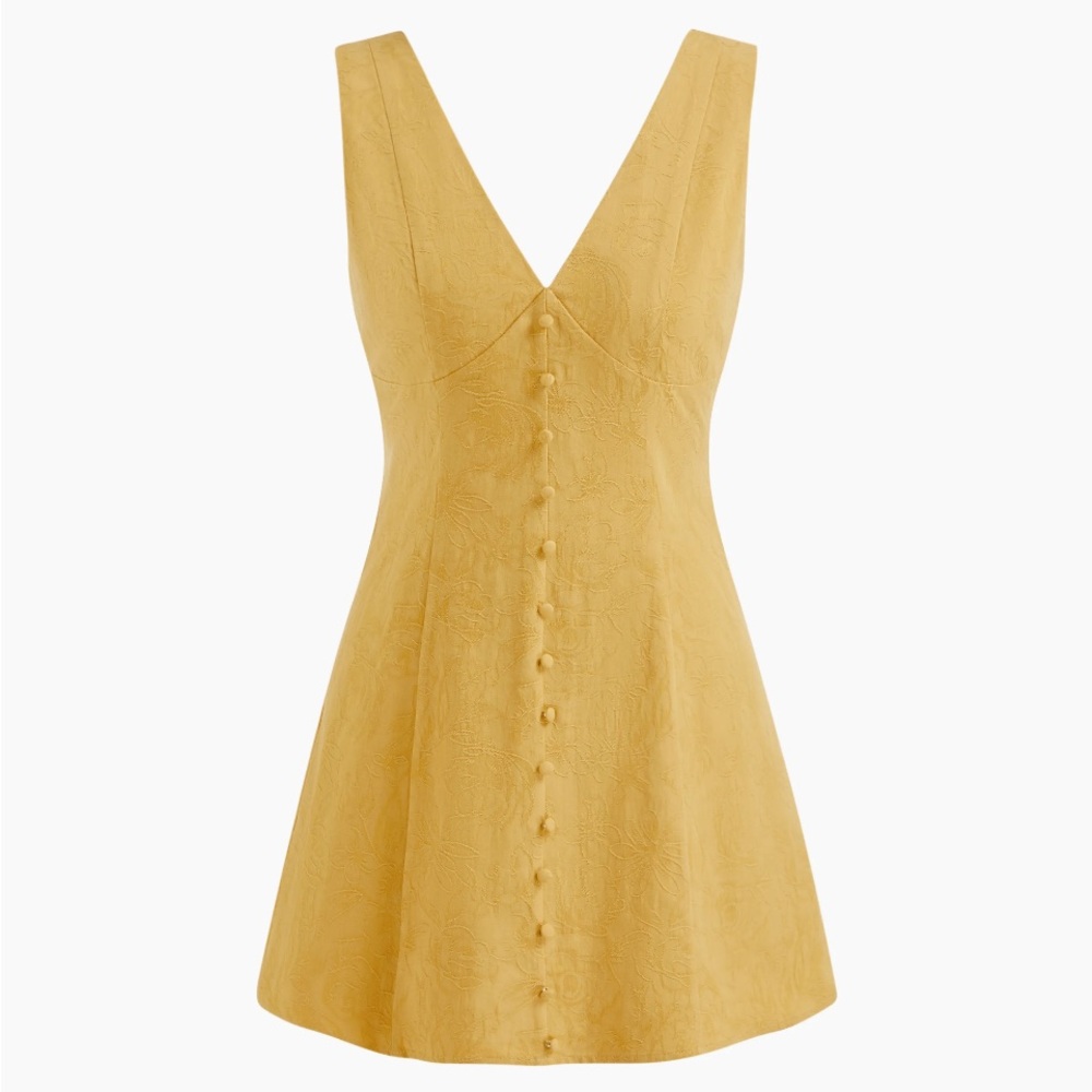 💛 Cider Yellow Cotton Floral Embroidery Mini Dress 💛